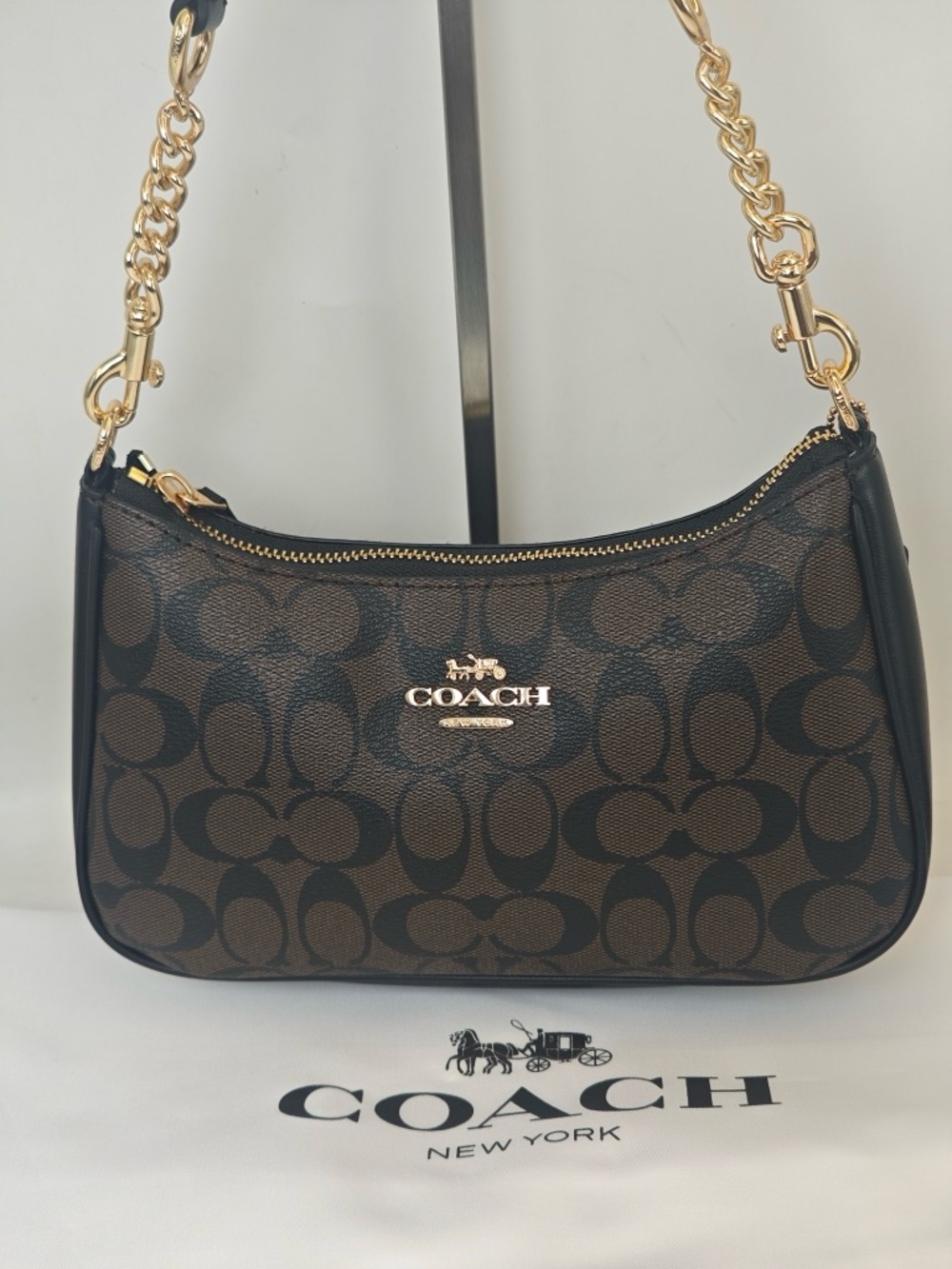 Coach Dark Brown Signature Mini Hobo with Gold Chain - Picture 3 of 12